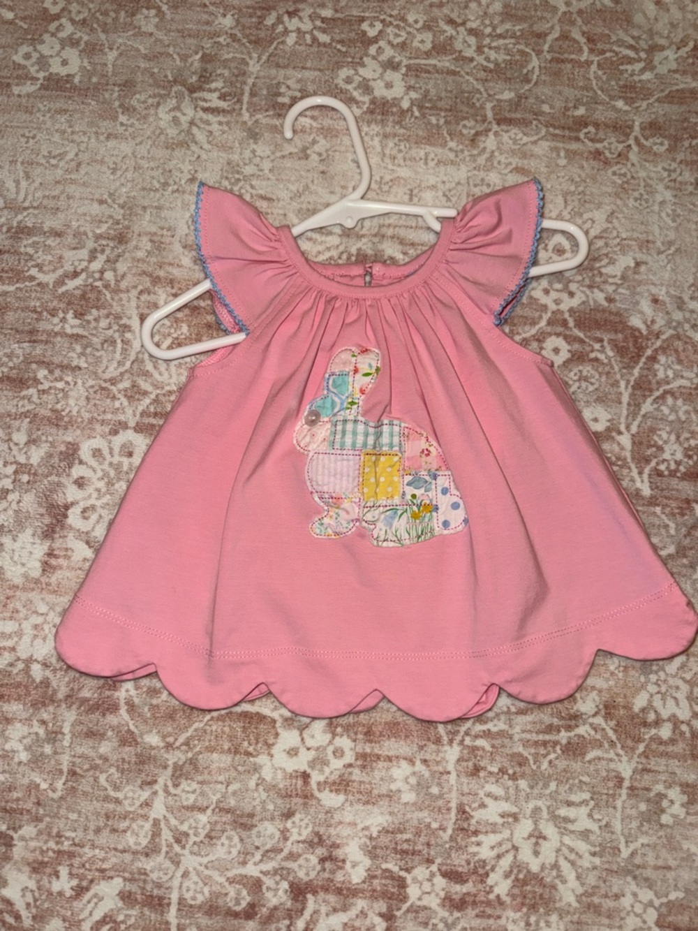 Pink Baby Dress with Patchwork Bunny